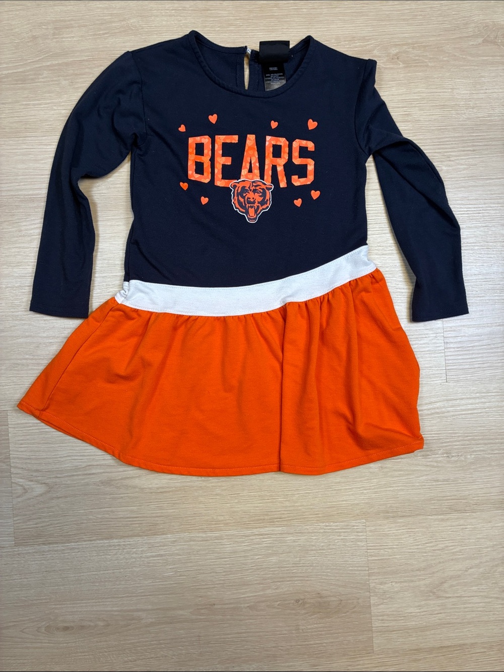 NFL team apparel CHICAGO BEARS football Girls Navy Blue Orange Hearts dress 5/6